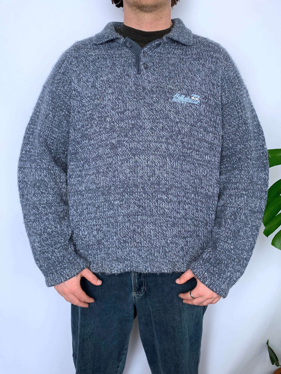 90S BILLABONG QTR BUTTON KNIT JUMPER - M/L