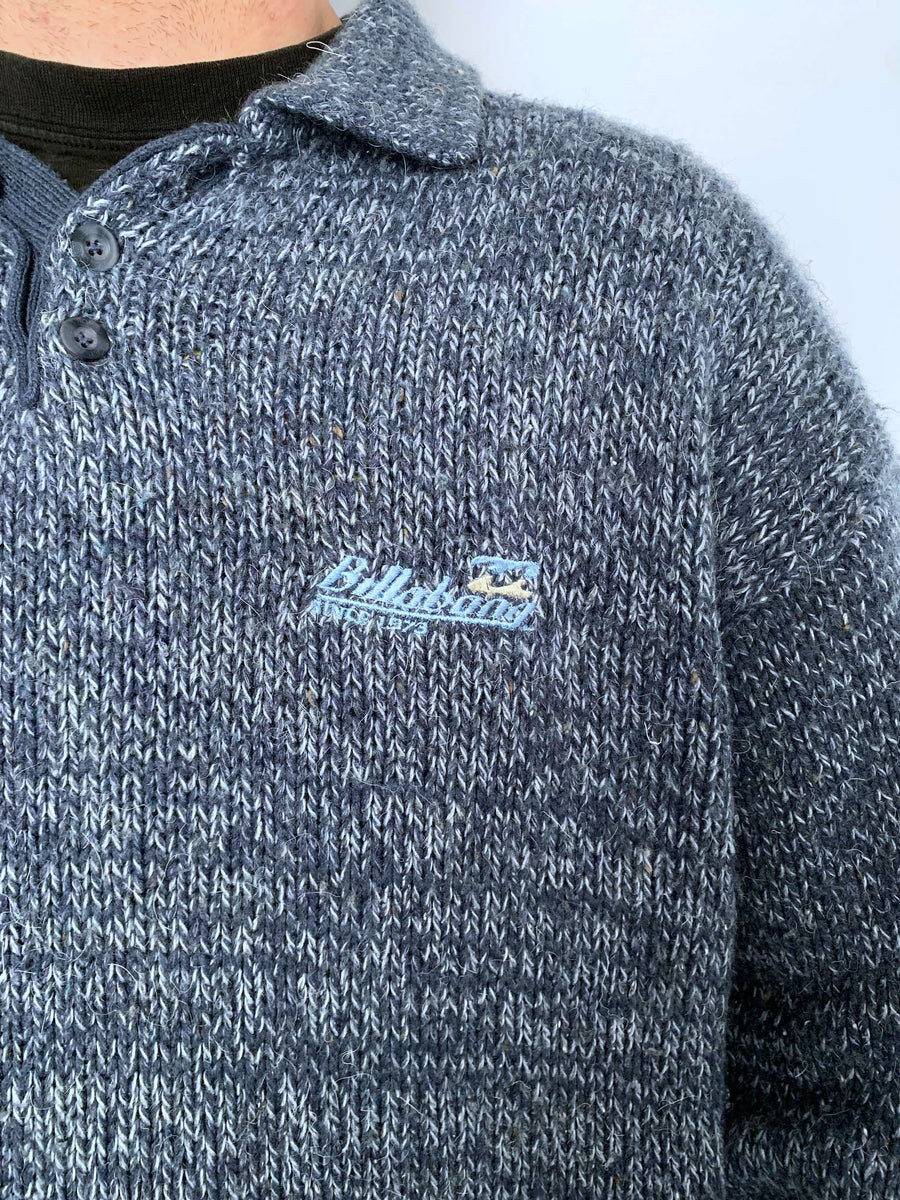 90S BILLABONG QTR BUTTON KNIT JUMPER - M/L