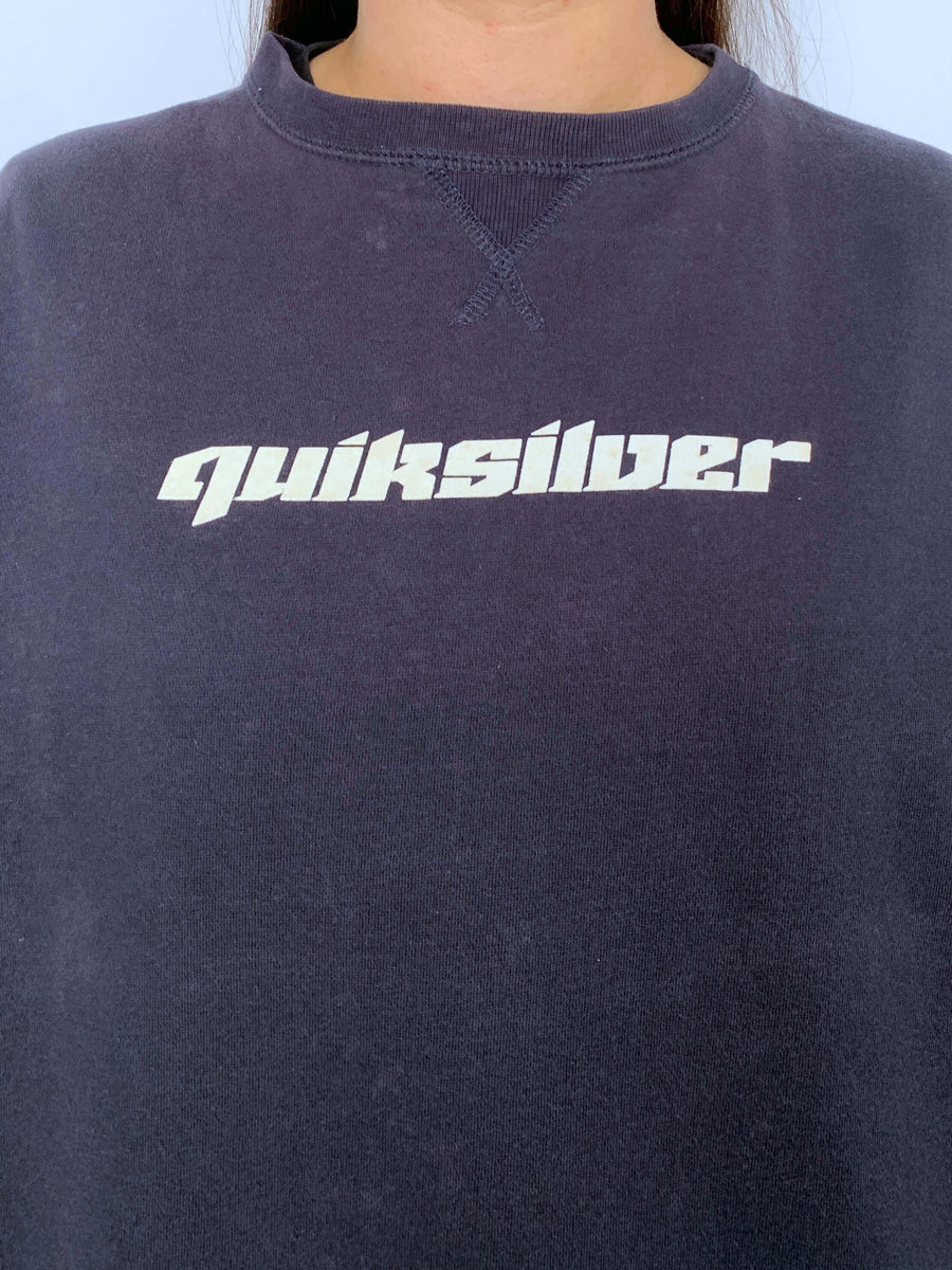 FADED VINTAGE QUIKSILVER LOGO/SPELLOUT CREWNECK - S