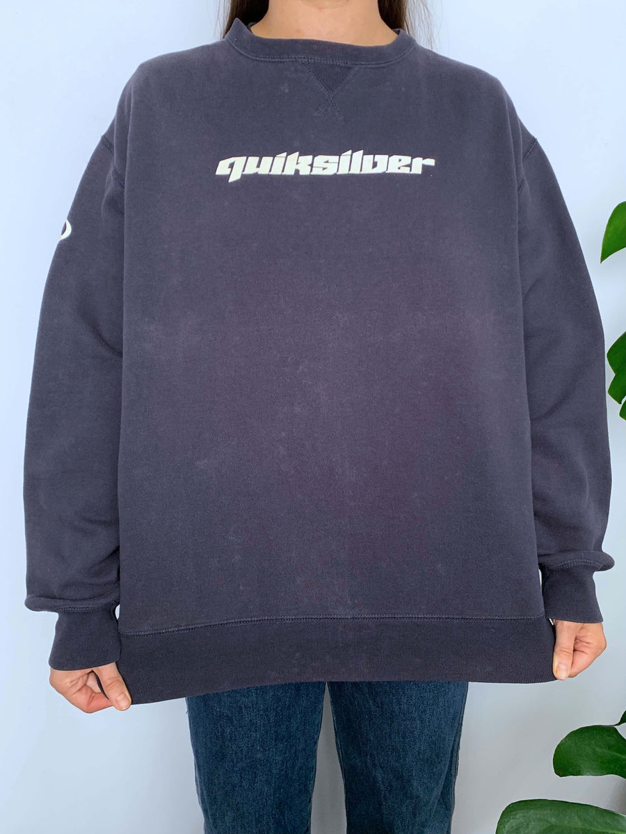 FADED VINTAGE QUIKSILVER LOGO/SPELLOUT CREWNECK - S