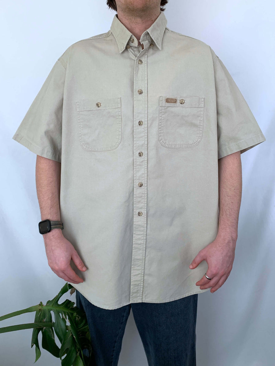 THICK VINTAGE CARHARTT WORKWEAR BUTTON UP - XXL