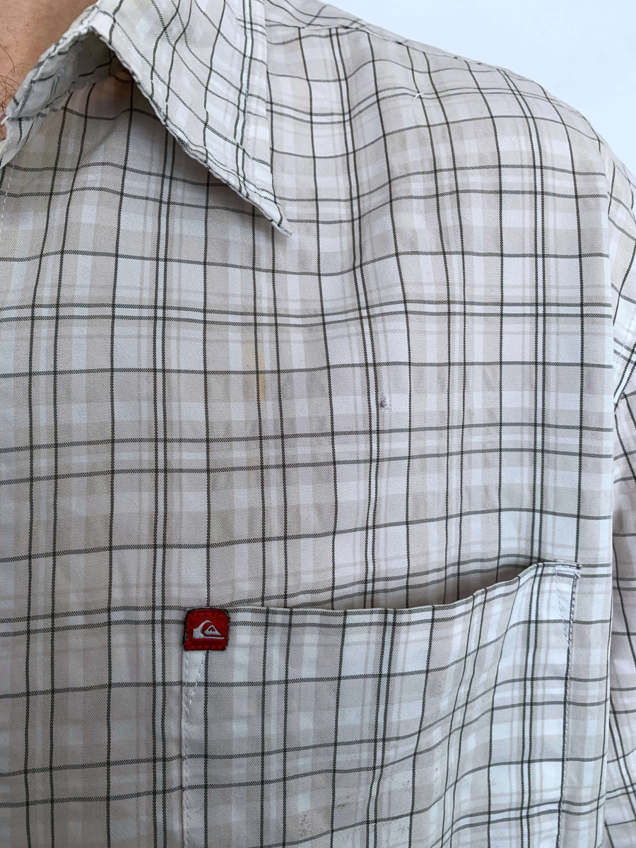 VINTAGE QUIKSILVER CHECK BUTTON UP - L