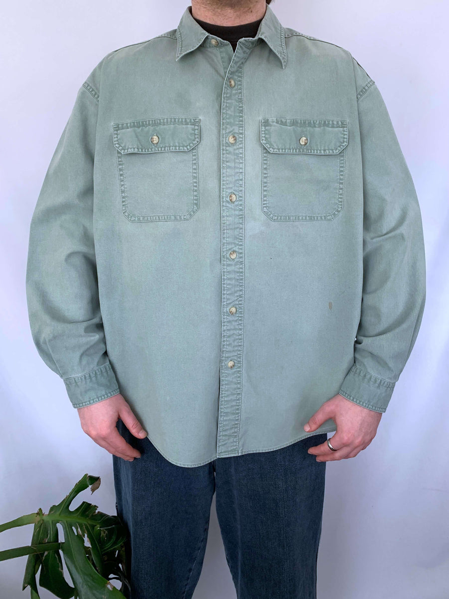 FADED GREEN LL BEAN OVERSHIRT - L