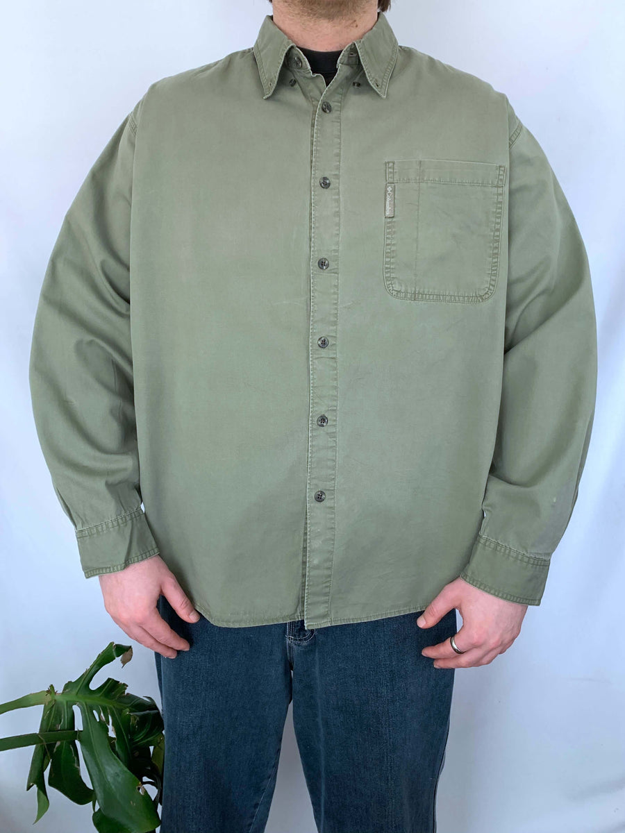 KHAKI VINTAGE COLUMBIA BUTTON DOWN - L