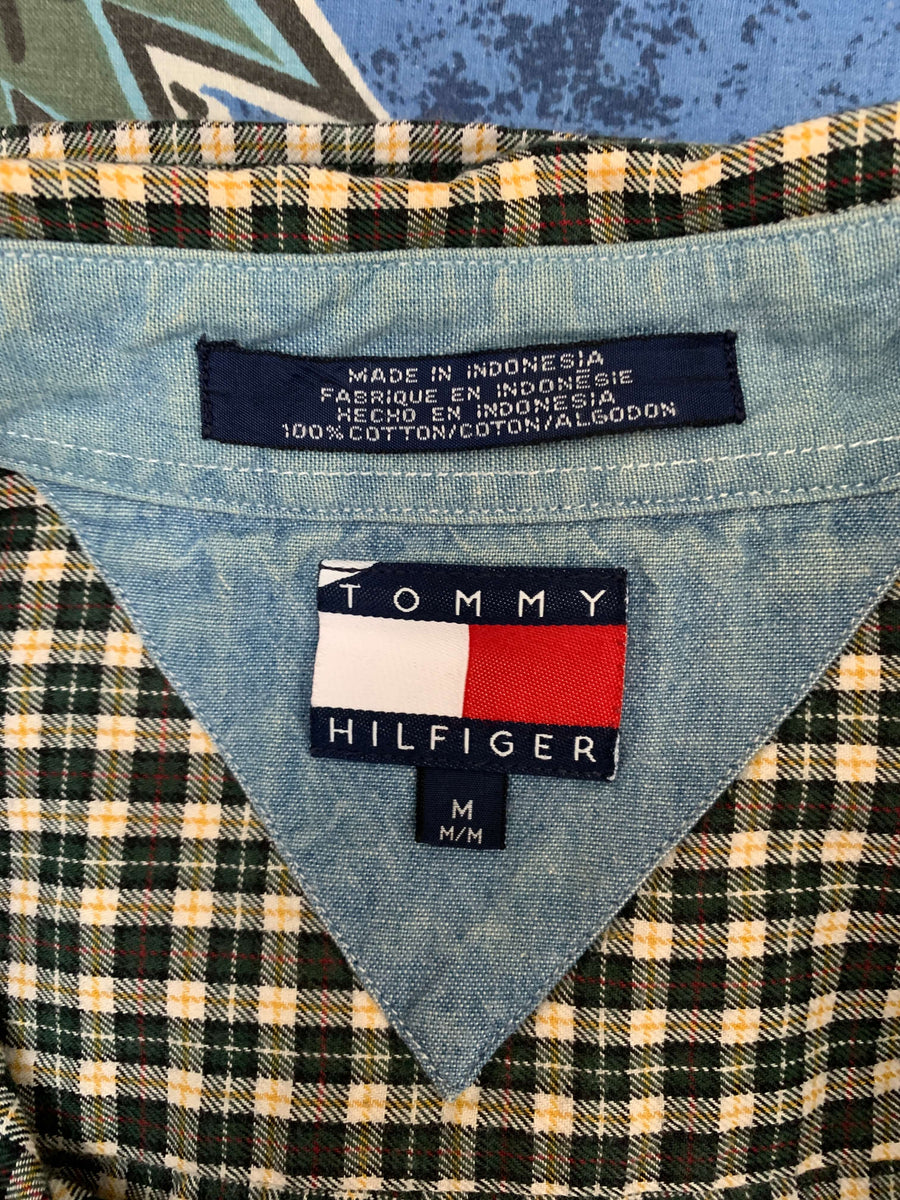 VINTAGE TOMMY CHECK BUTTON UP - L