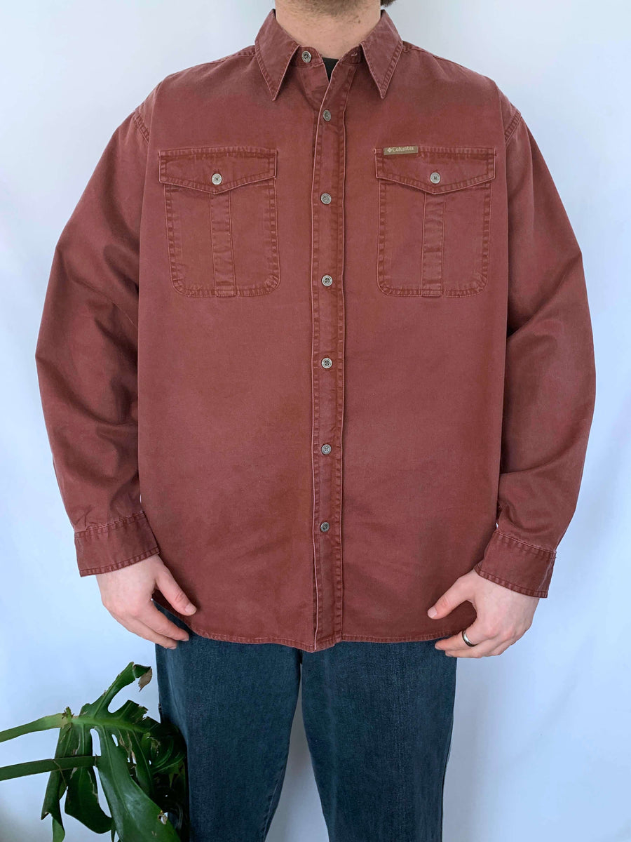 FADED RED VINTAGE COLUMBIA OVERSHIRT - L