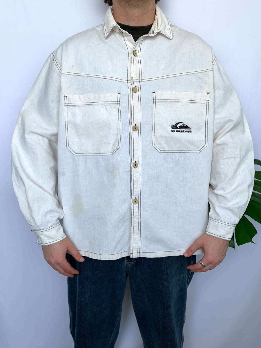 CREAM 90S QUIKSILVER HEMP OVERSHIRT - L