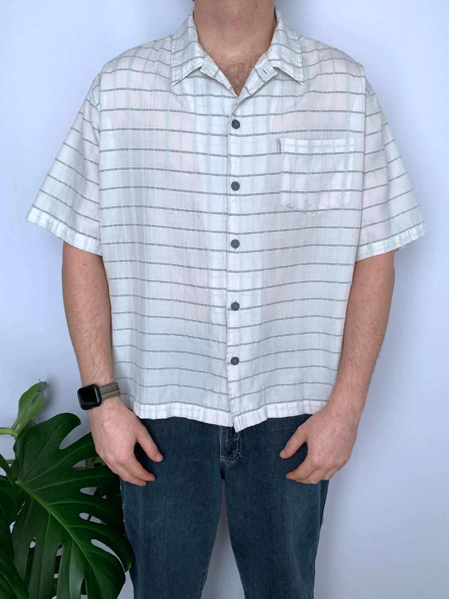 VINTAGE QUIKSILVER CHECK BUTTON UP - L