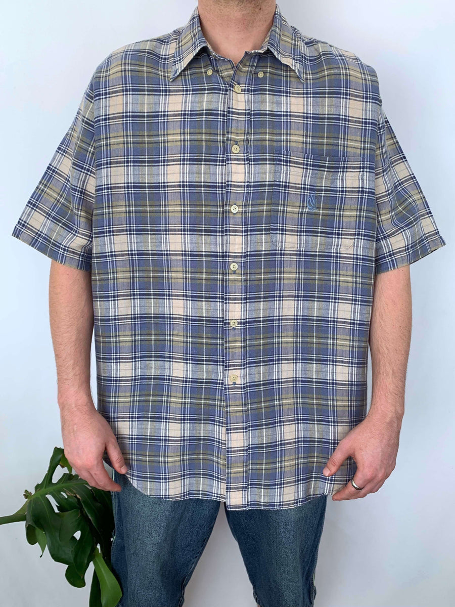 VINTAGE NAUTICA CHECK BUTTON UP - XL