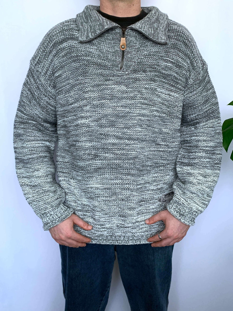 90S BILLABONG KNIT QTR ZIP JUMPER - L