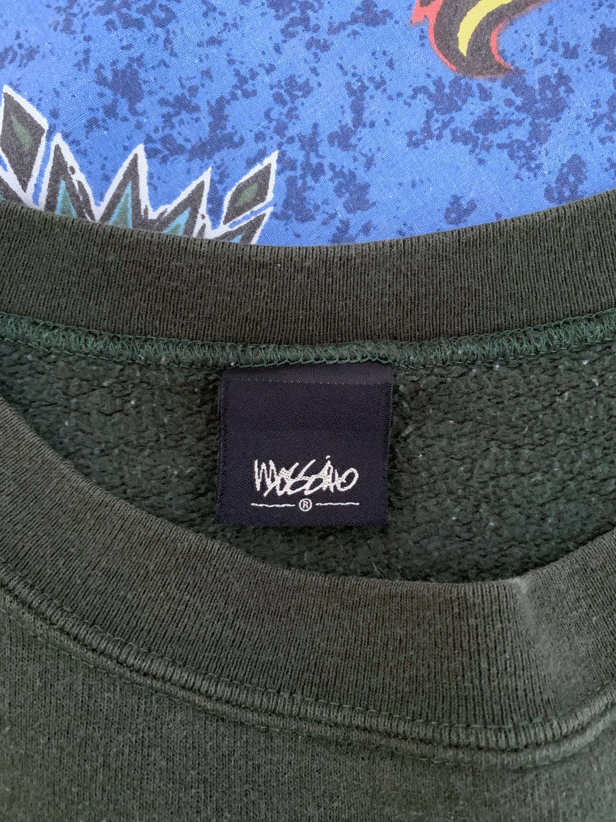VINTAGE MOSSIMO EMBROIDERED SPELLOUT CREWNECK - L