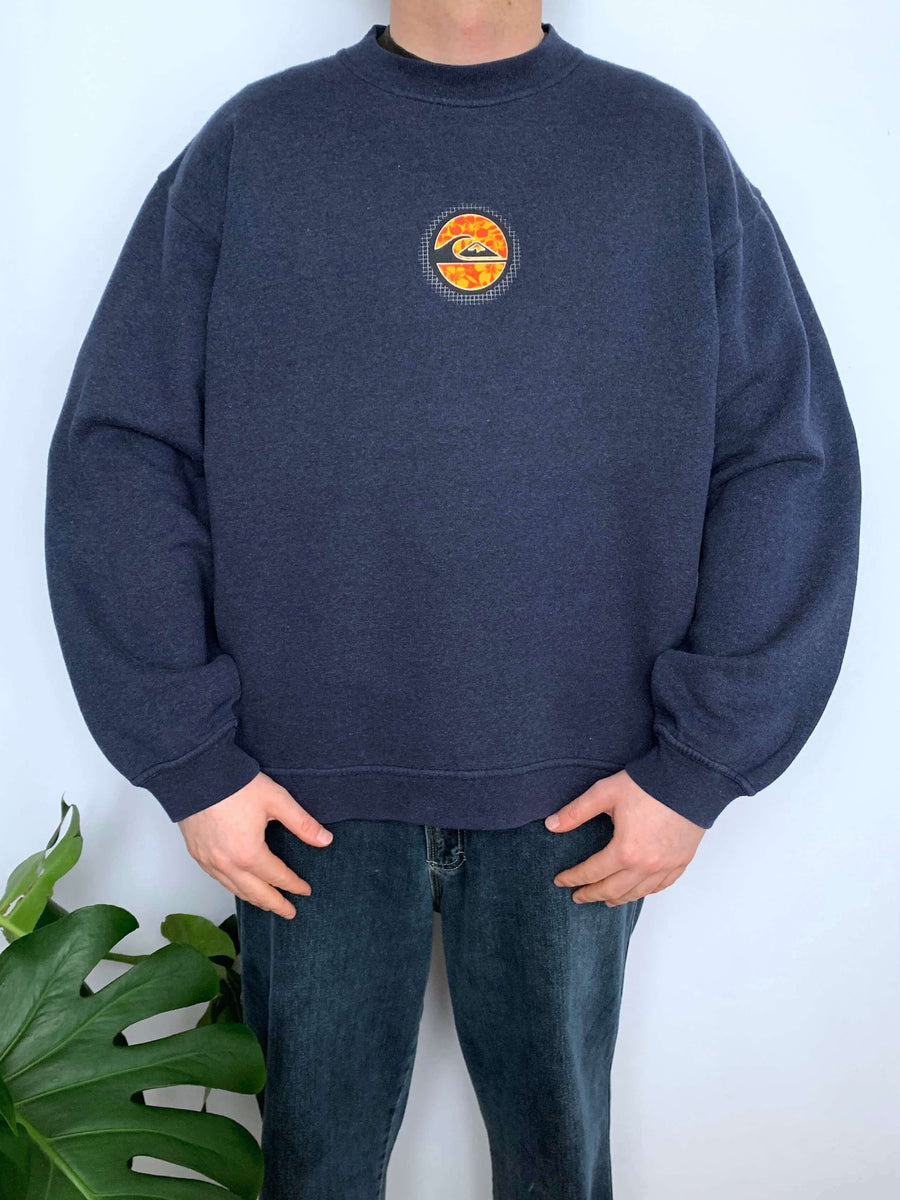 VINTAGE QUIKSILVER HIBISCUS SPELLOUT/LOGO CREWNECK - L