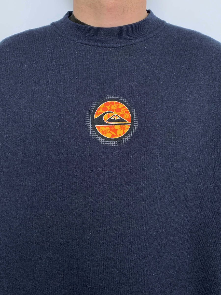 VINTAGE QUIKSILVER HIBISCUS SPELLOUT/LOGO CREWNECK - L