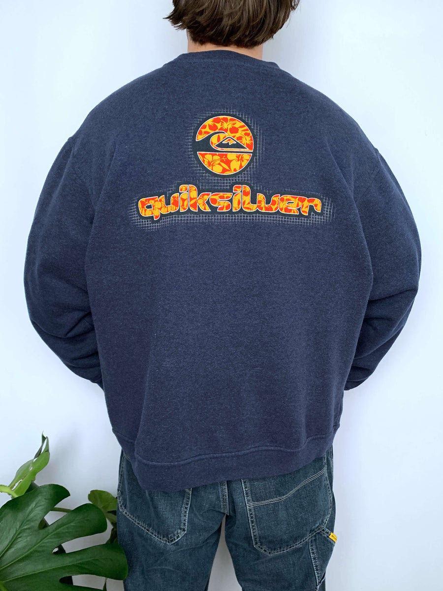 VINTAGE QUIKSILVER HIBISCUS SPELLOUT/LOGO CREWNECK - L