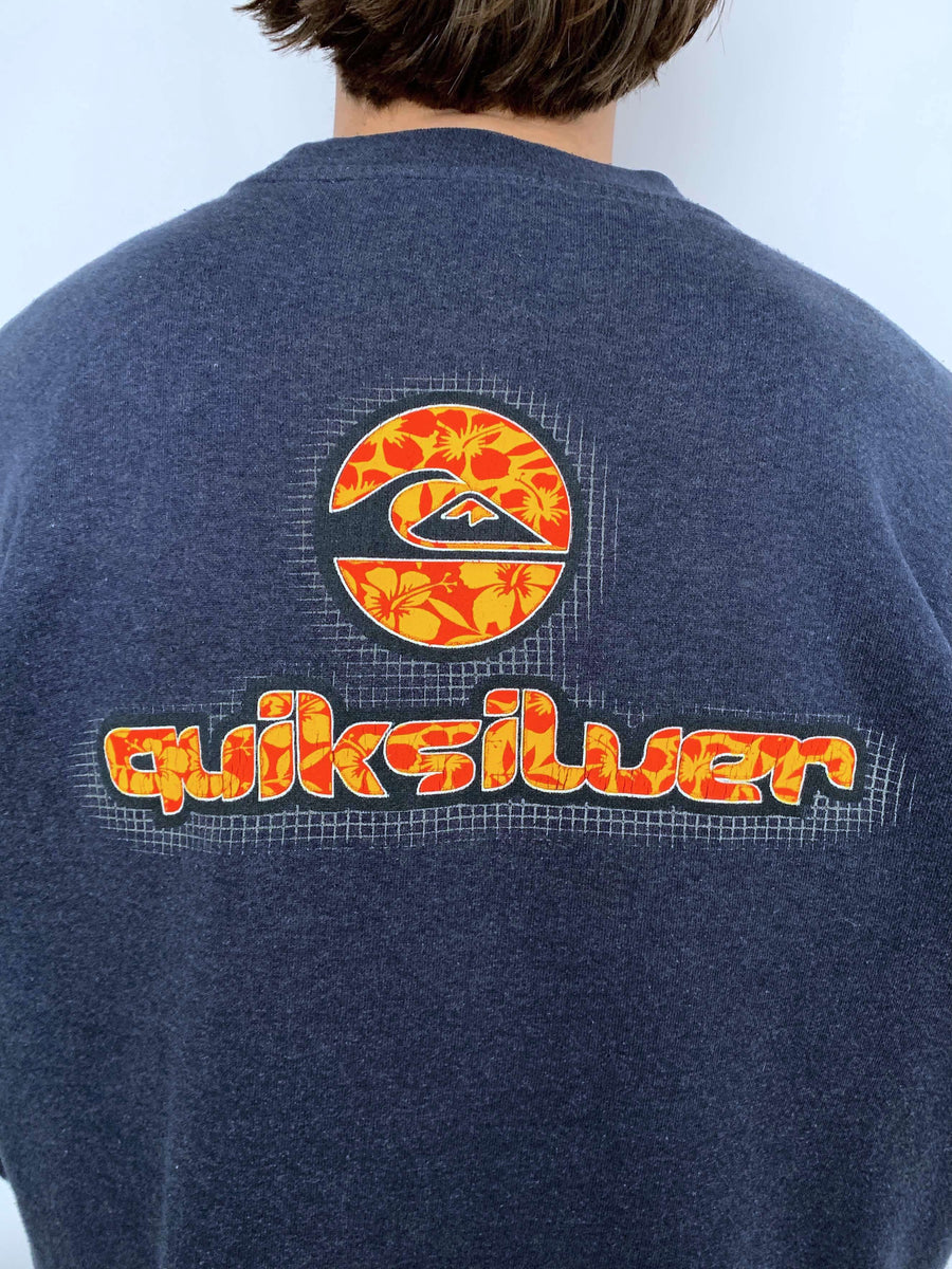 VINTAGE QUIKSILVER HIBISCUS SPELLOUT/LOGO CREWNECK - L