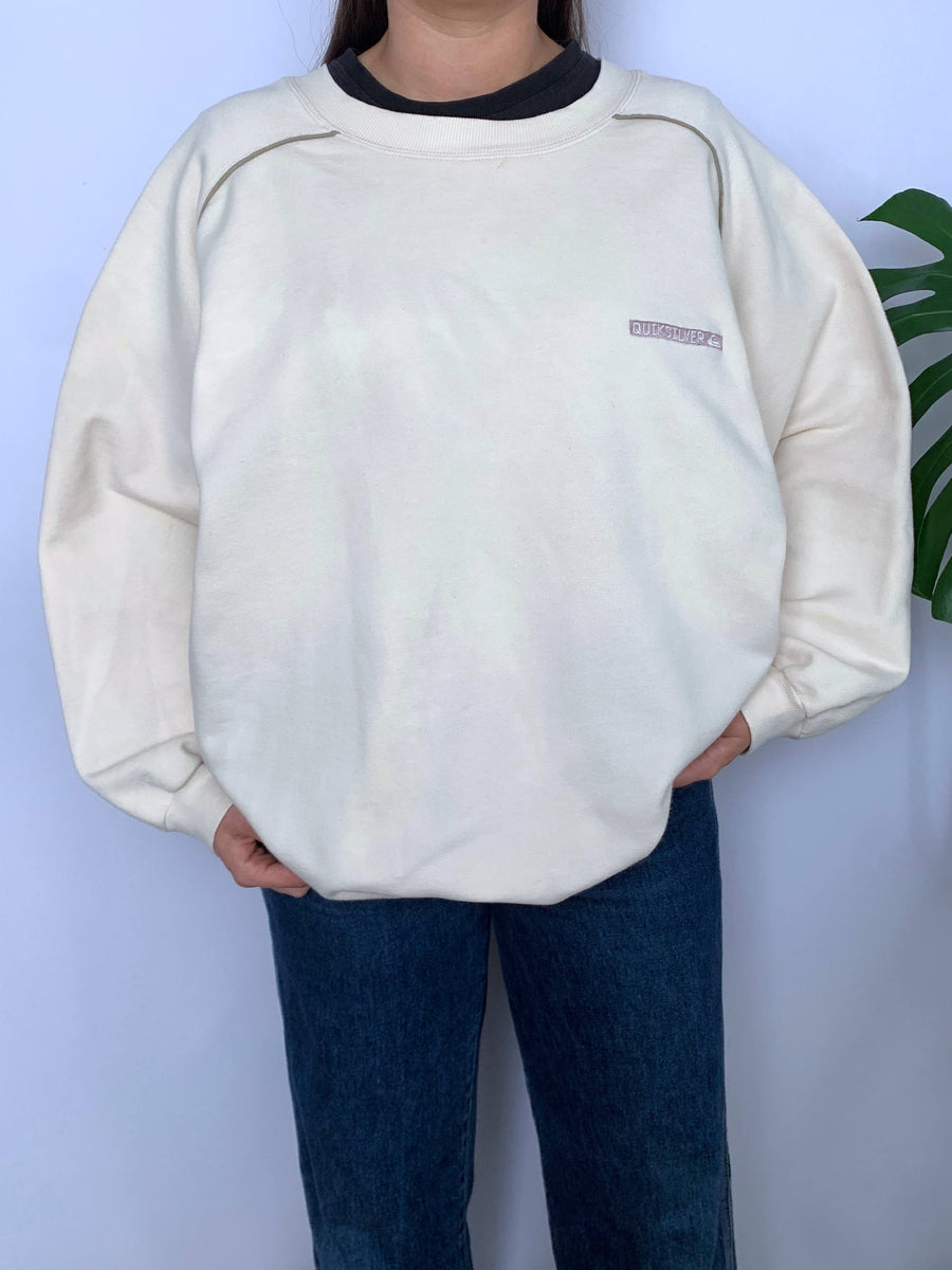 CREAM 90S QUIKSILVER EMBROIDERED CREWNECK - S/M