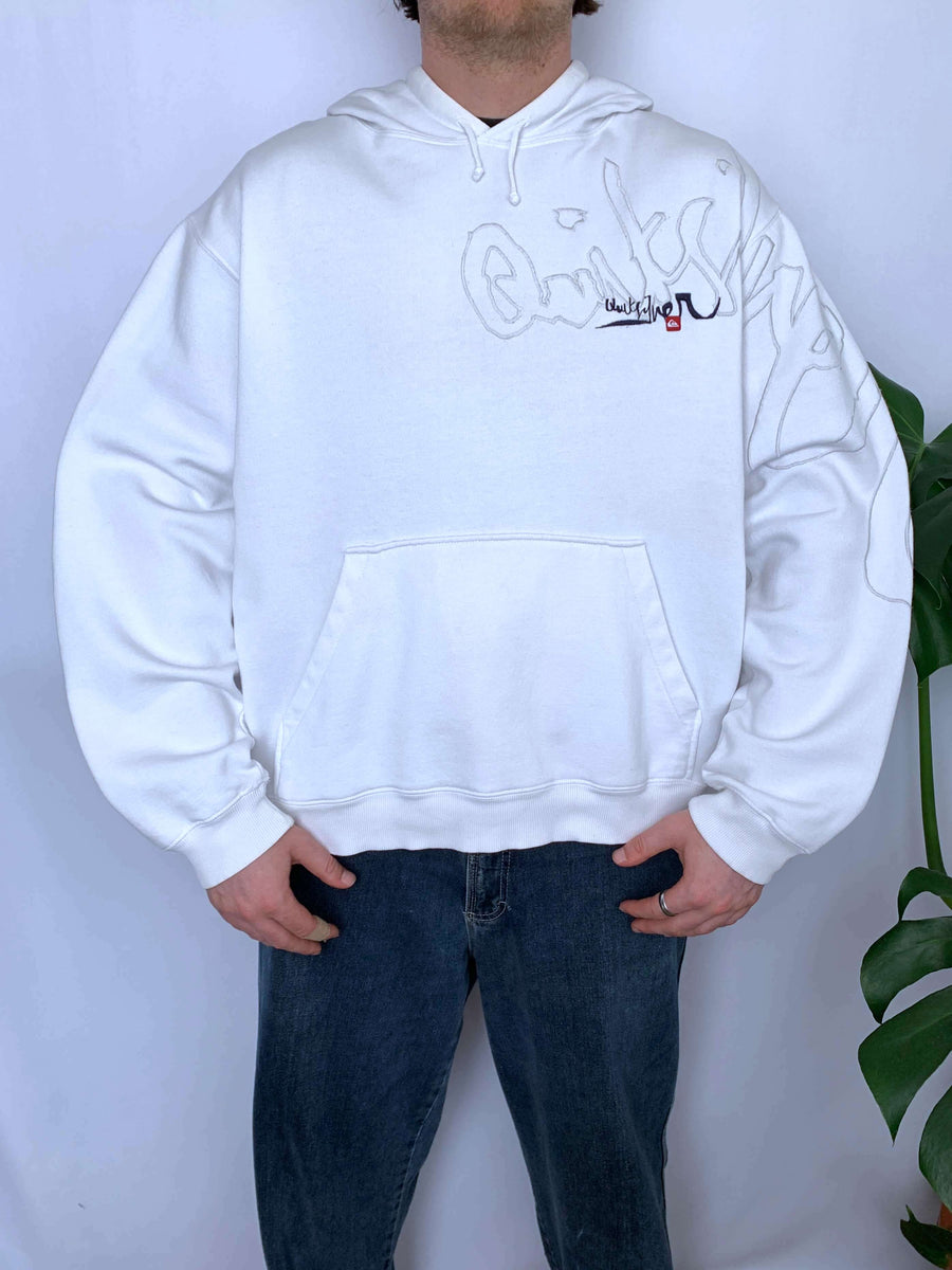 Y2K QUIKSILVER HUGE EMBROIDERED SPELLOUT HOODIE - L