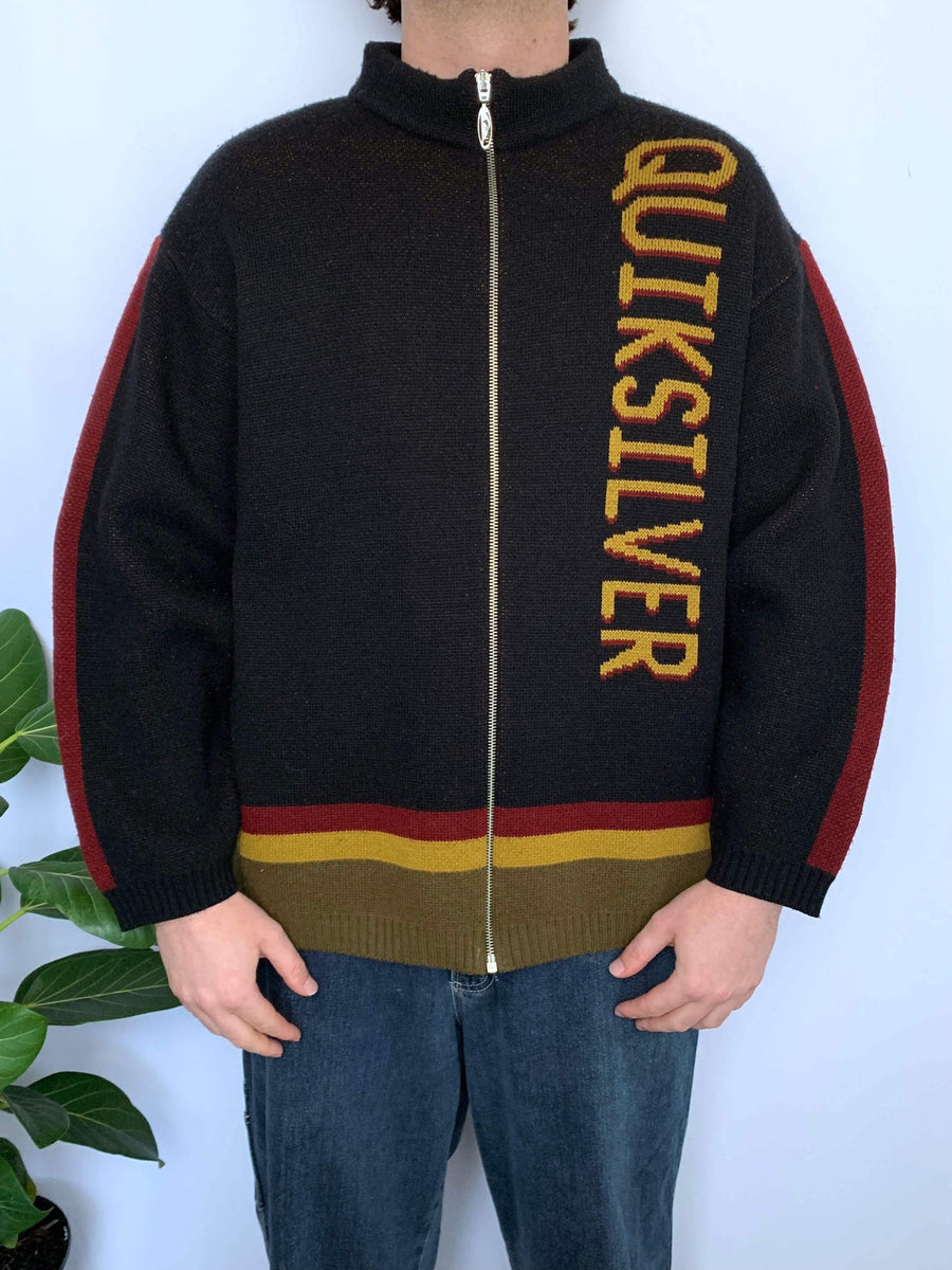 RARE VINTAGE QUIKSILVER SPELLOUT ZIP UP KNIT - M