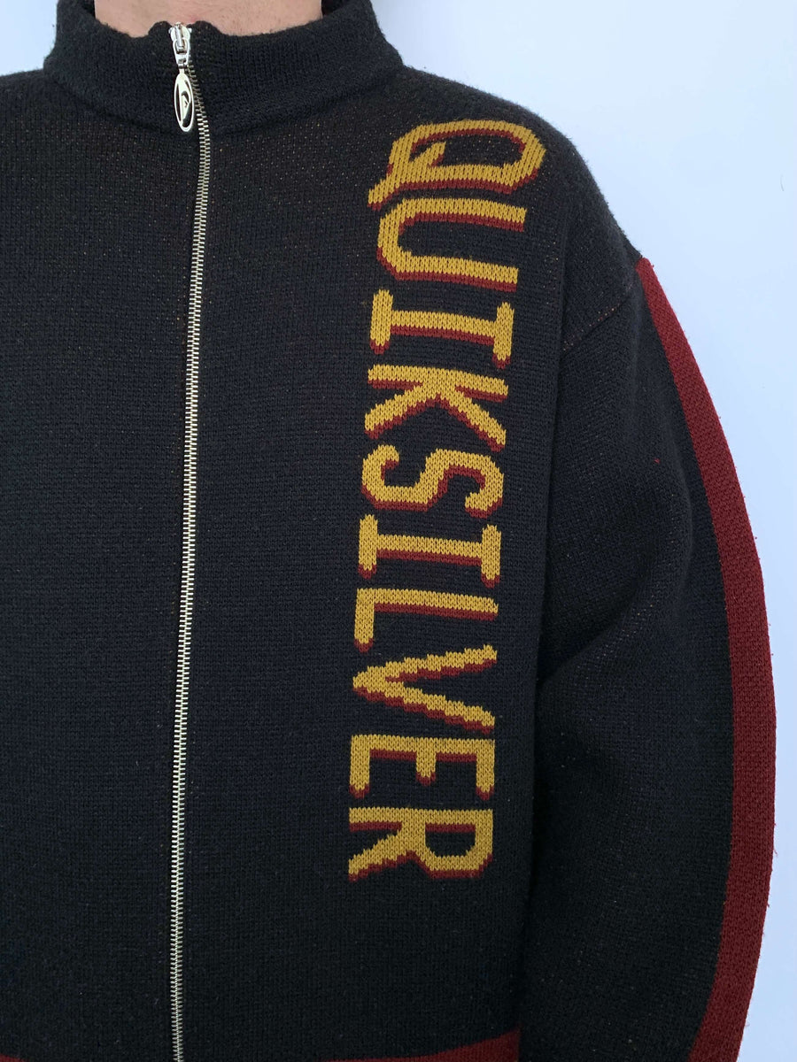 RARE VINTAGE QUIKSILVER SPELLOUT ZIP UP KNIT - M