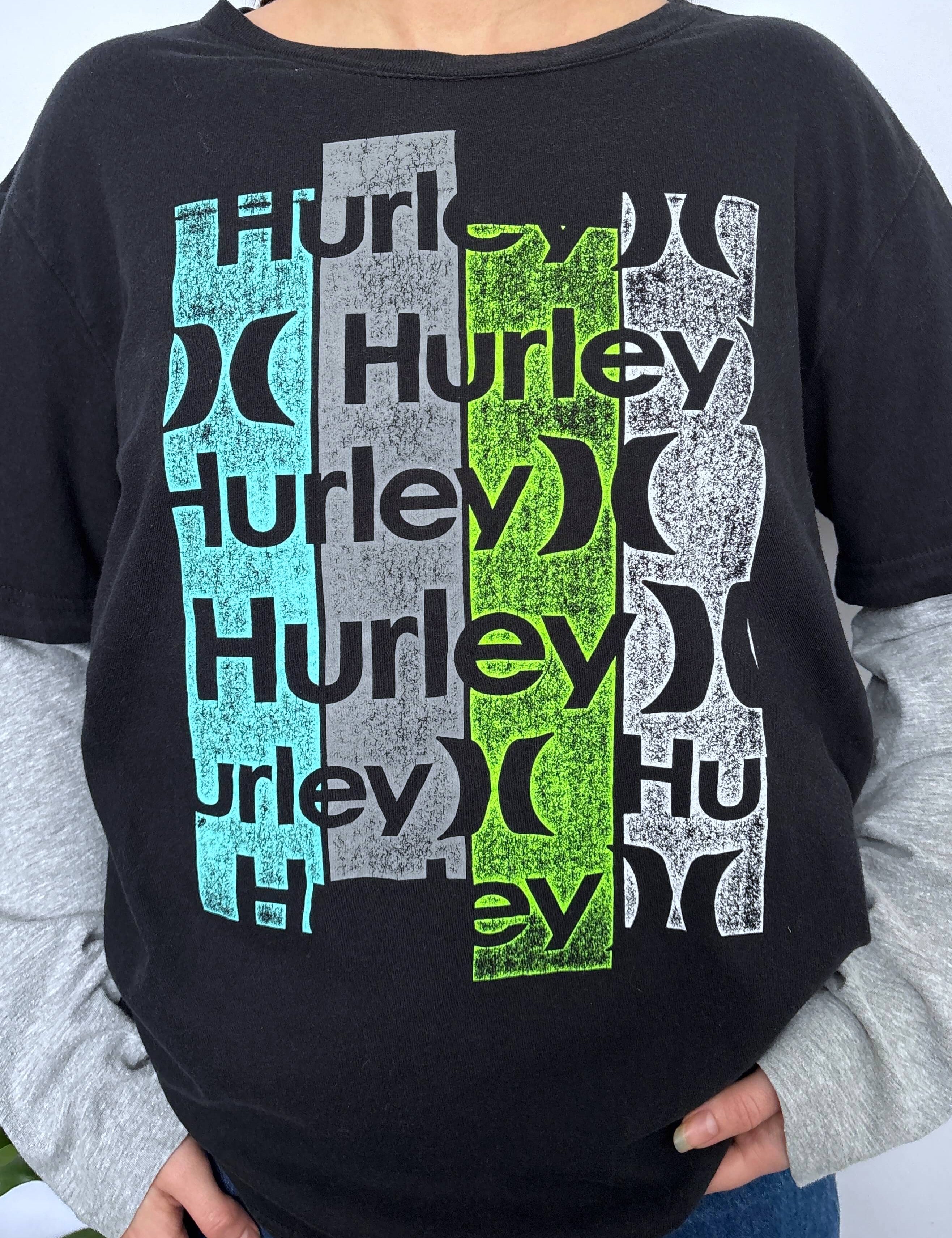 HURLEY TWO-TONE DOUBLE LAYER LONG SLEEVE TEE - M