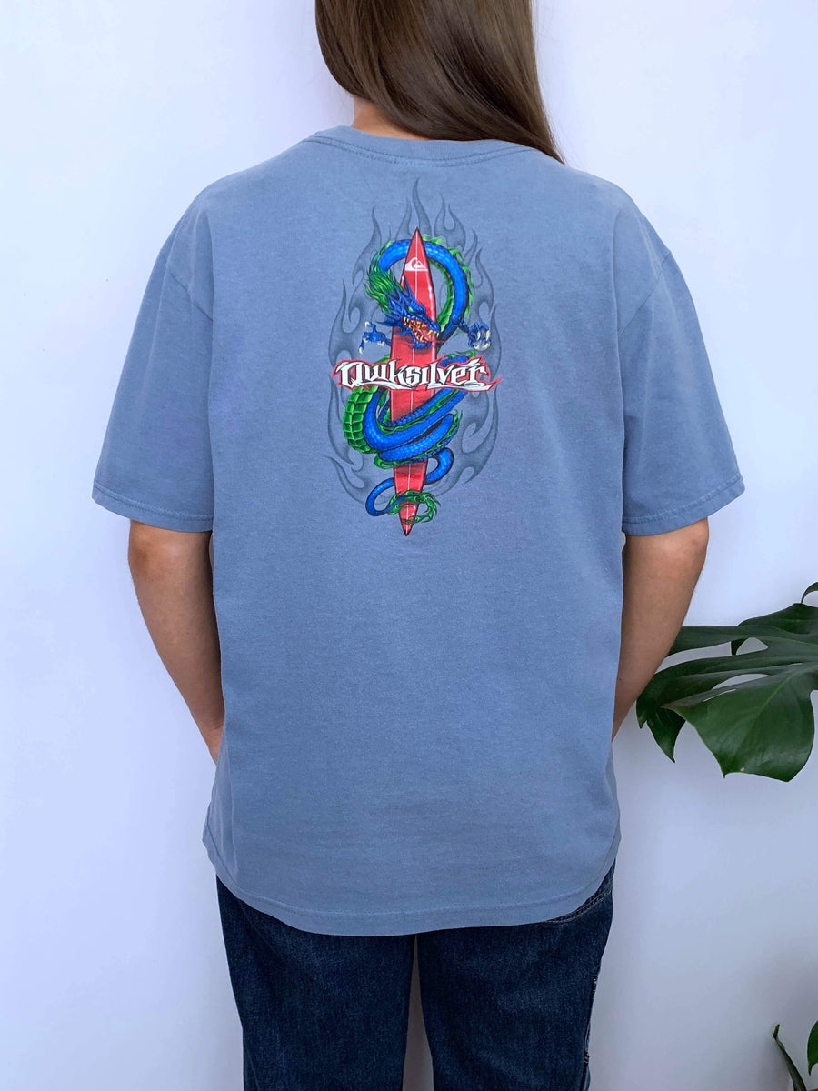 VINTAGE QUIKSILVER FLAMING DRAGON TEE - XS/S/10/12