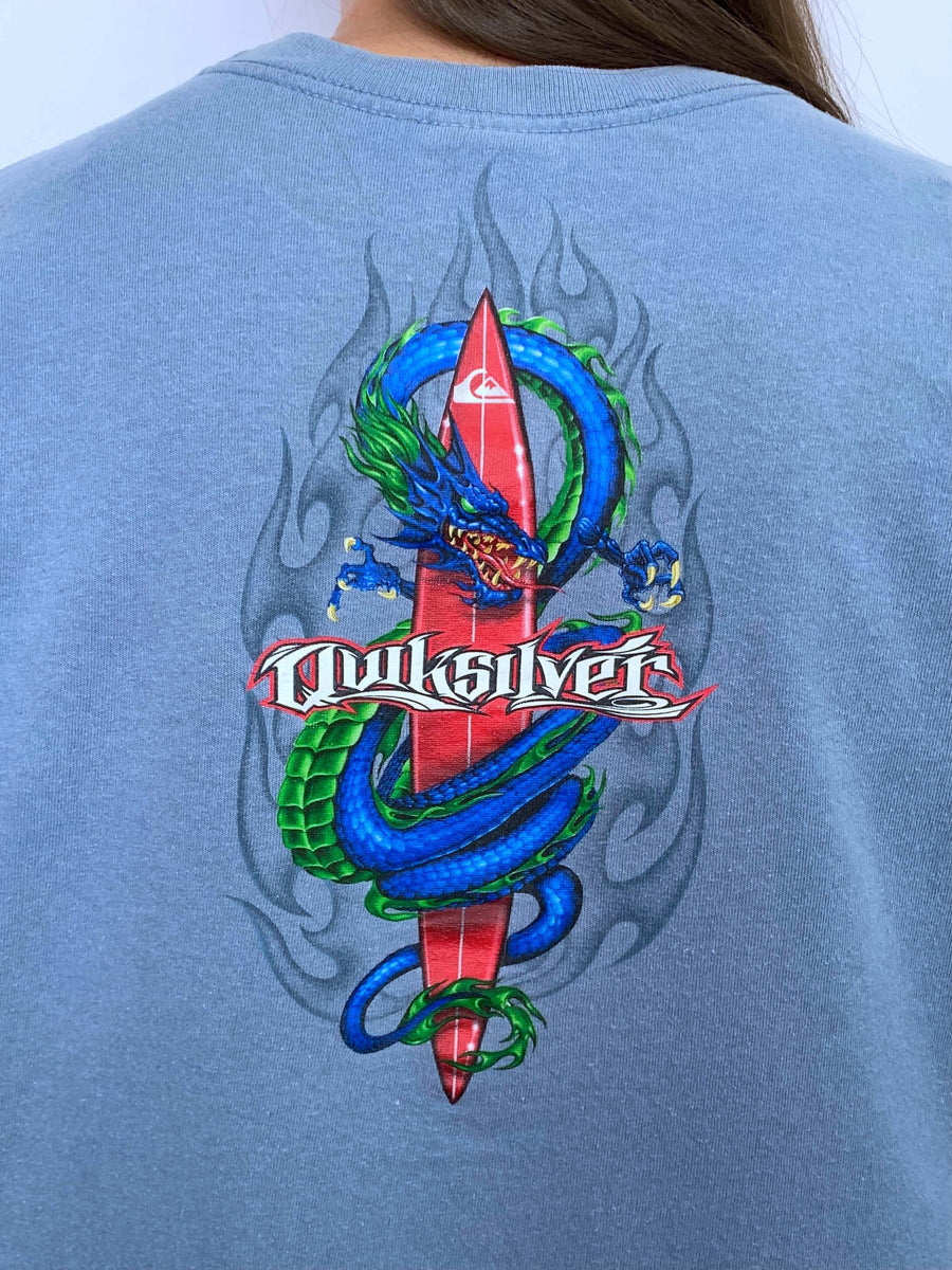 VINTAGE QUIKSILVER FLAMING DRAGON TEE - XS/S/10/12