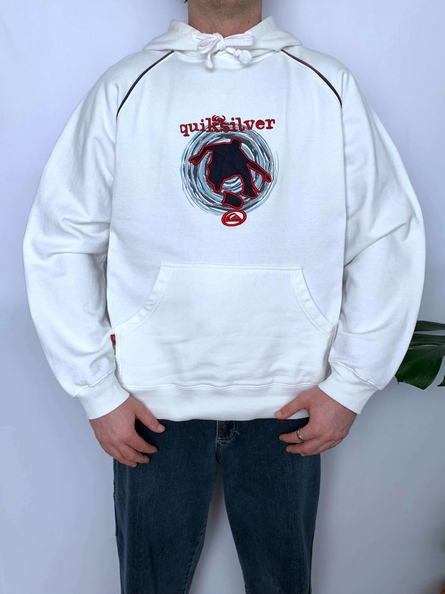 VINTAGE QUIKSILVER EMBROIDERED SKATER HOODIE - L