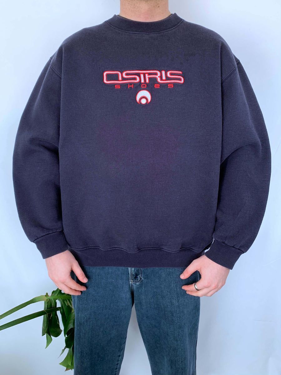 THICK VINTAGE OSIRIS SKATE EMBROIDERED CREWNECK - L