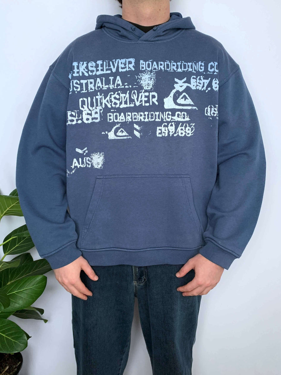 FADED VINTAGE QUIKSILVER GRAPHIC HOODIE - M