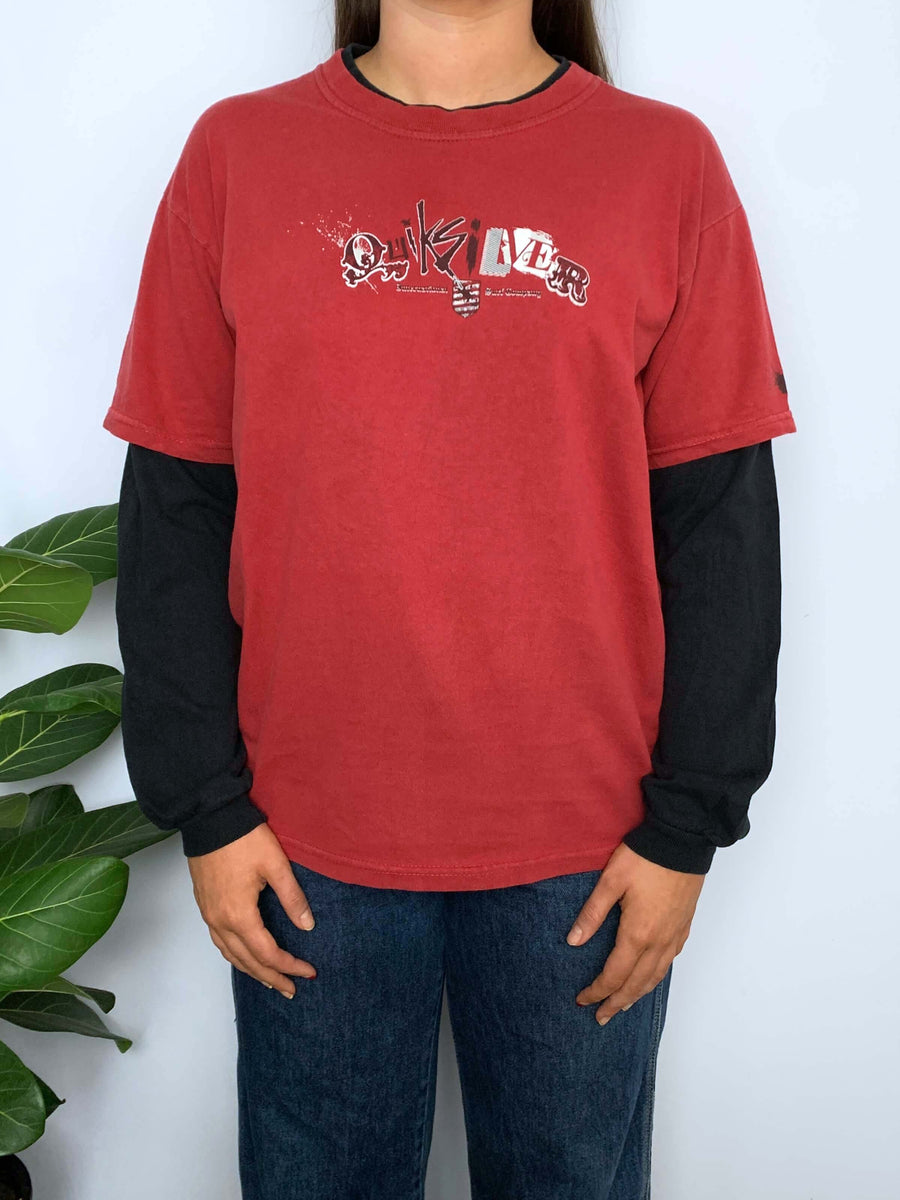VINTAGE QUIKSILVER DOUBLE LAYERED TWO-TONE LONG SLEEVE TEE - 6/8