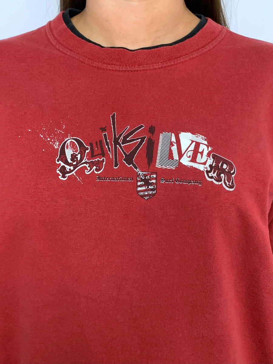 VINTAGE QUIKSILVER DOUBLE LAYERED TWO-TONE LONG SLEEVE TEE - 6/8