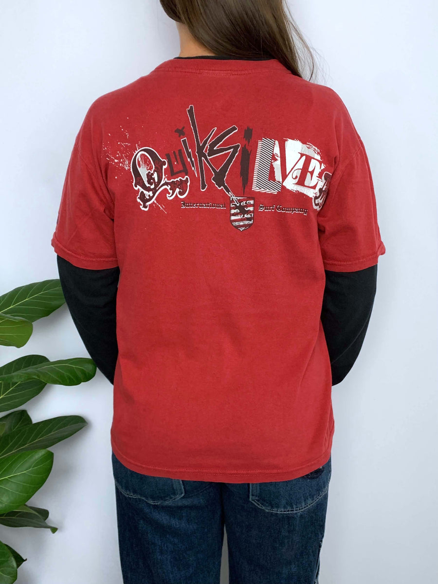 VINTAGE QUIKSILVER DOUBLE LAYERED TWO-TONE LONG SLEEVE TEE - 6/8