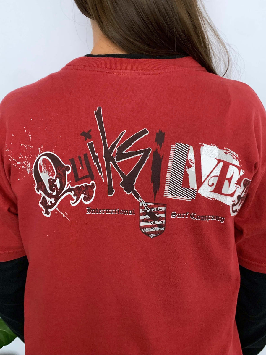 VINTAGE QUIKSILVER DOUBLE LAYERED TWO-TONE LONG SLEEVE TEE - 6/8