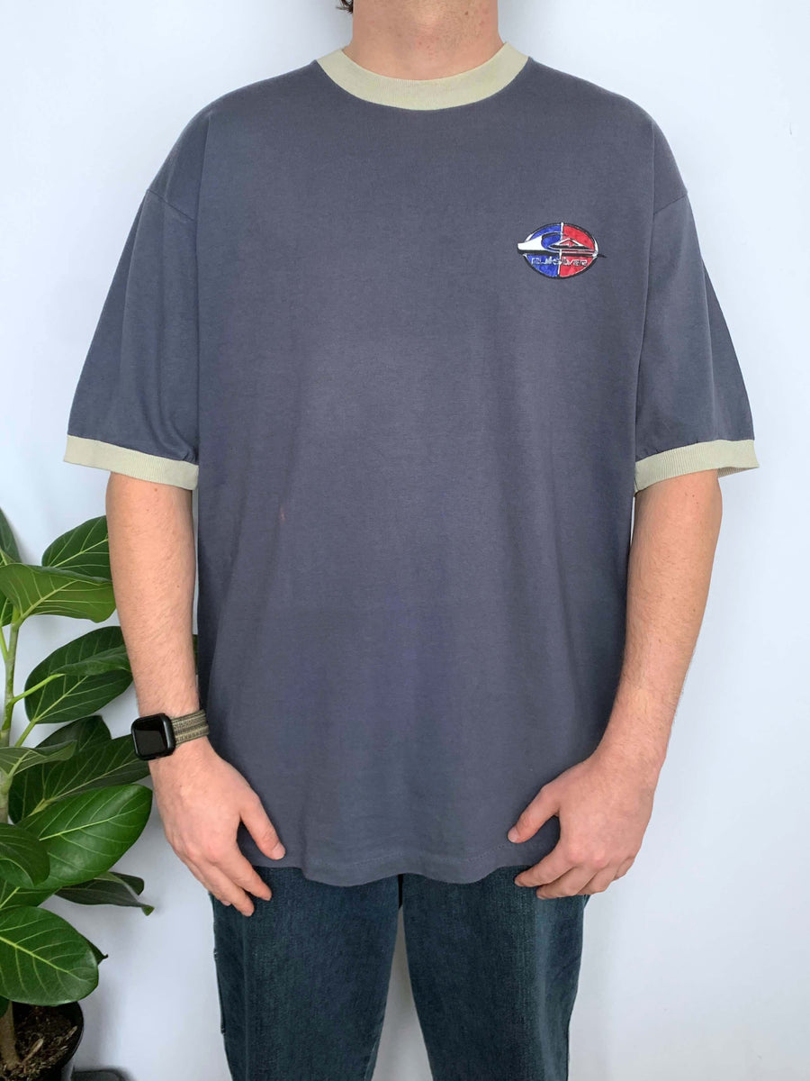 VINTAGE QUIKSILVER BIG LOGO RINGER TEE - XL