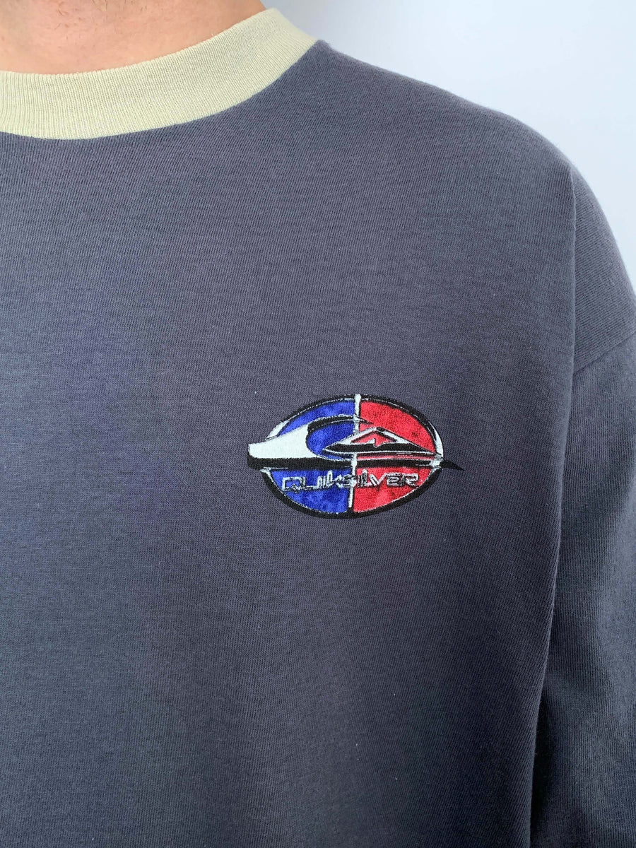 VINTAGE QUIKSILVER BIG LOGO RINGER TEE - XL