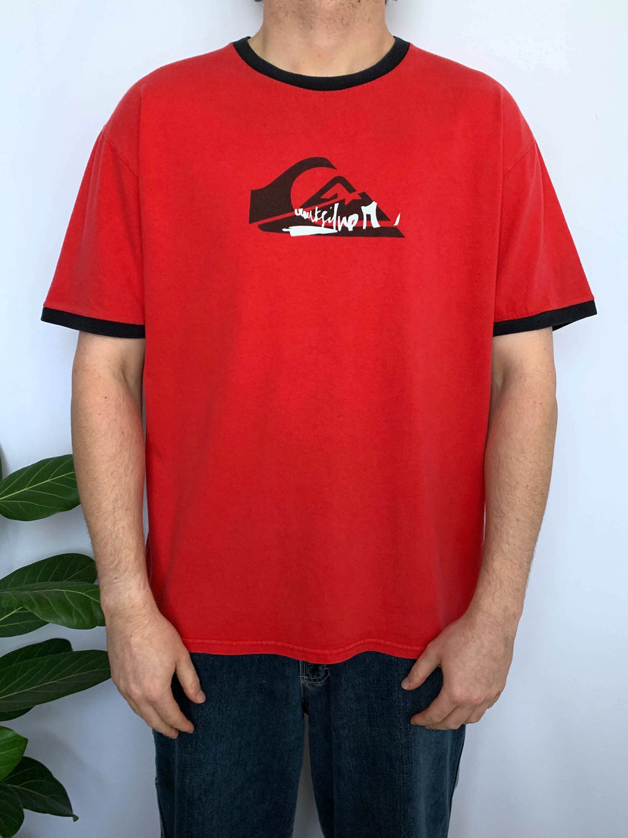 VINTAGE QUIKSILVER FRONT HIT RINGER TEE - L