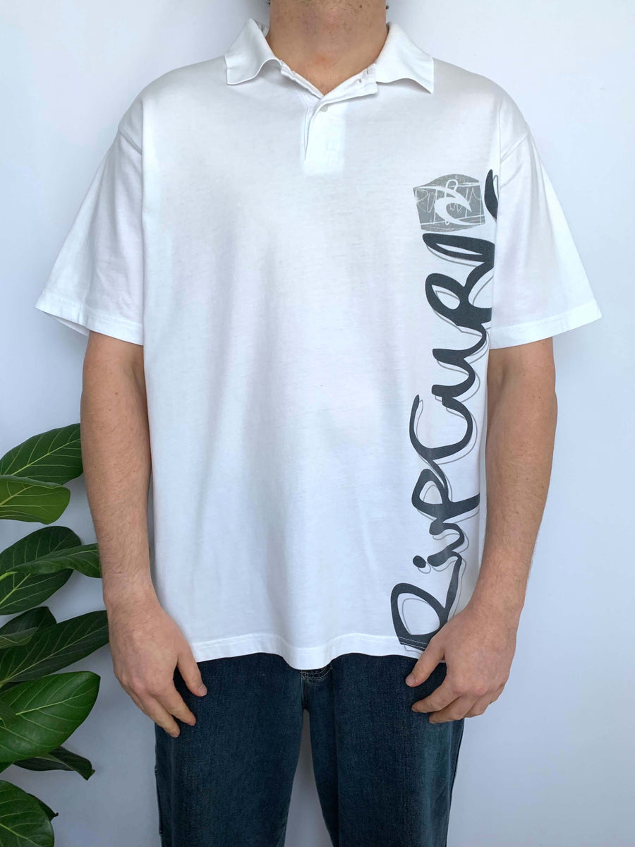 VINTAGE RIP CURL BIG SPELLOUT POLO - L