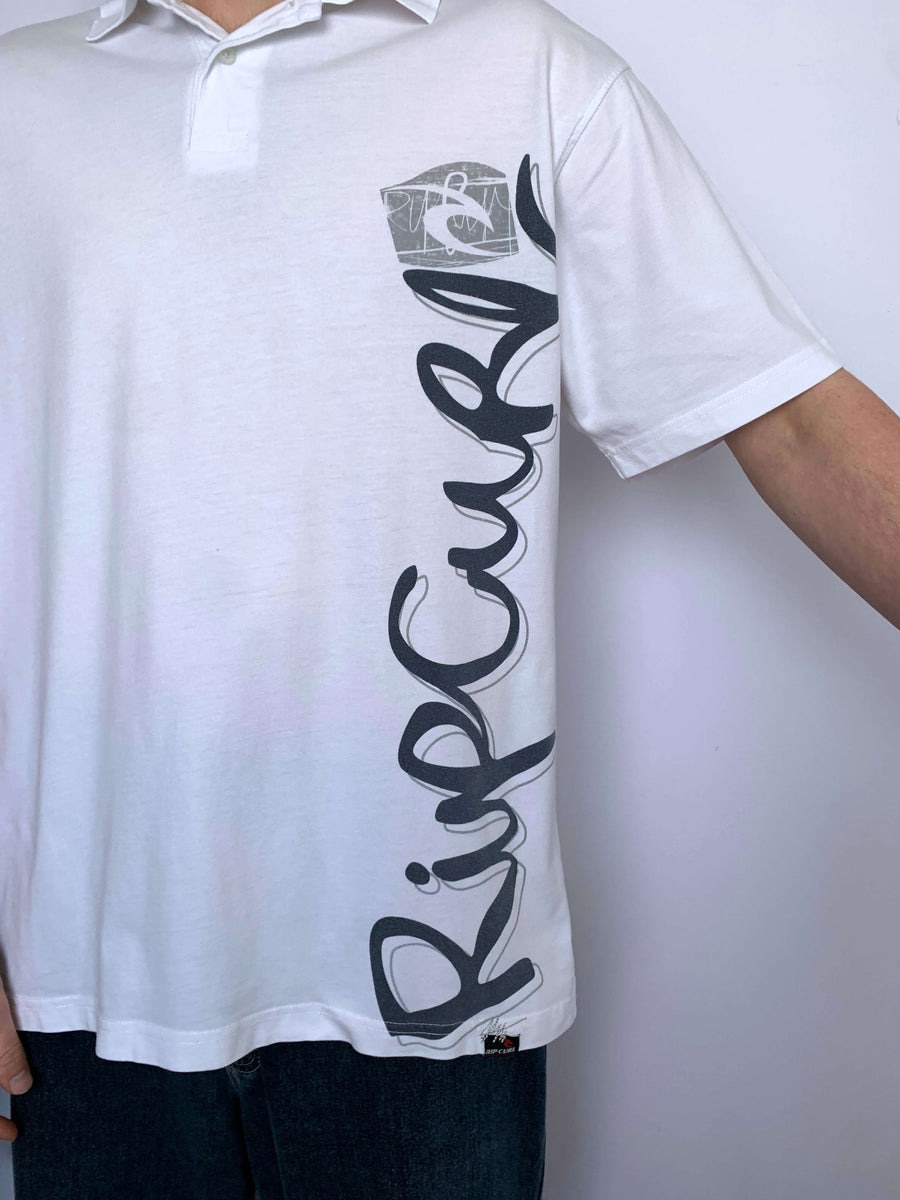 VINTAGE RIP CURL BIG SPELLOUT POLO - L