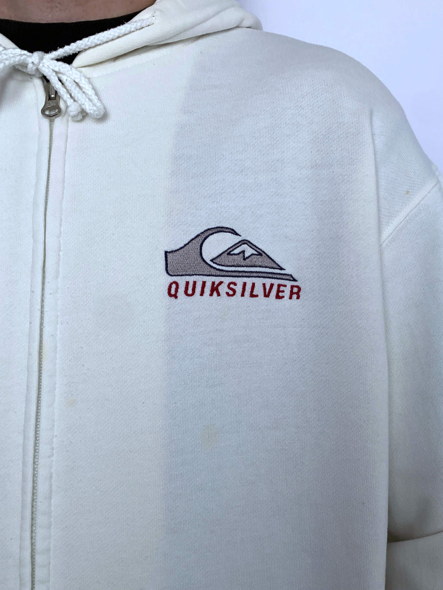 VINTAGE QUIKSILVER TOWELLING SPELLOUT ZIP-UP HOODIE - M/L