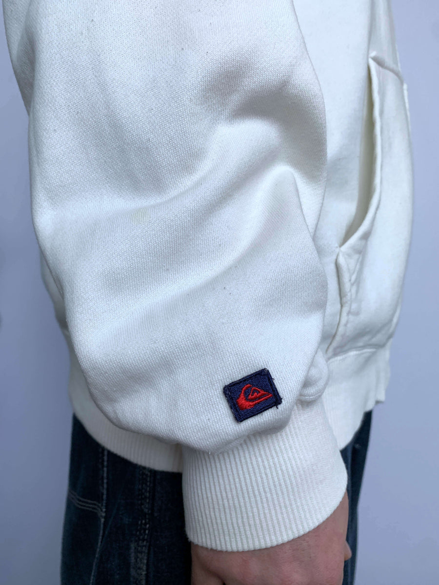 VINTAGE QUIKSILVER TOWELLING SPELLOUT ZIP-UP HOODIE - M/L
