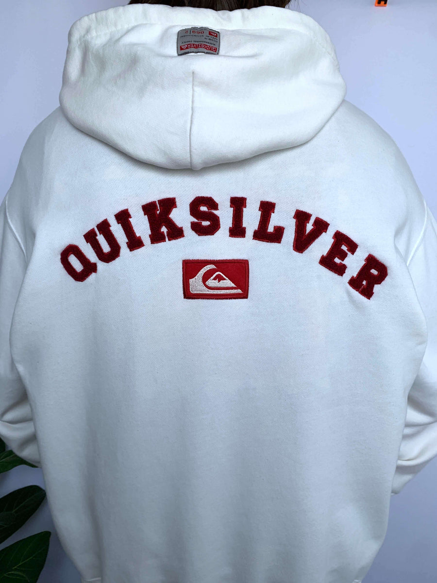 VINTAGE QUIKSILVER TOWELLING SPELLOUT ZIP-UP HOODIE - M/L