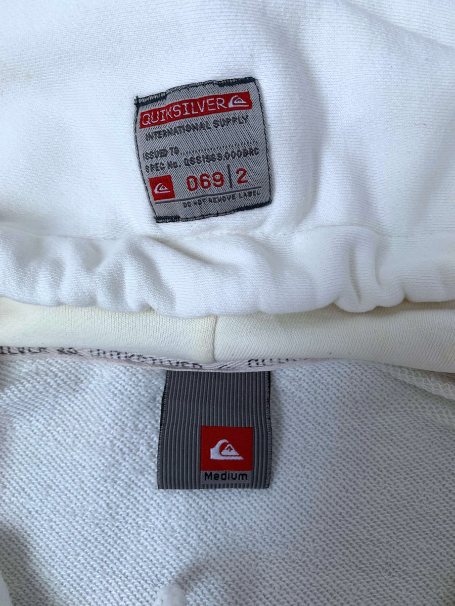 VINTAGE QUIKSILVER TOWELLING SPELLOUT ZIP-UP HOODIE - M/L