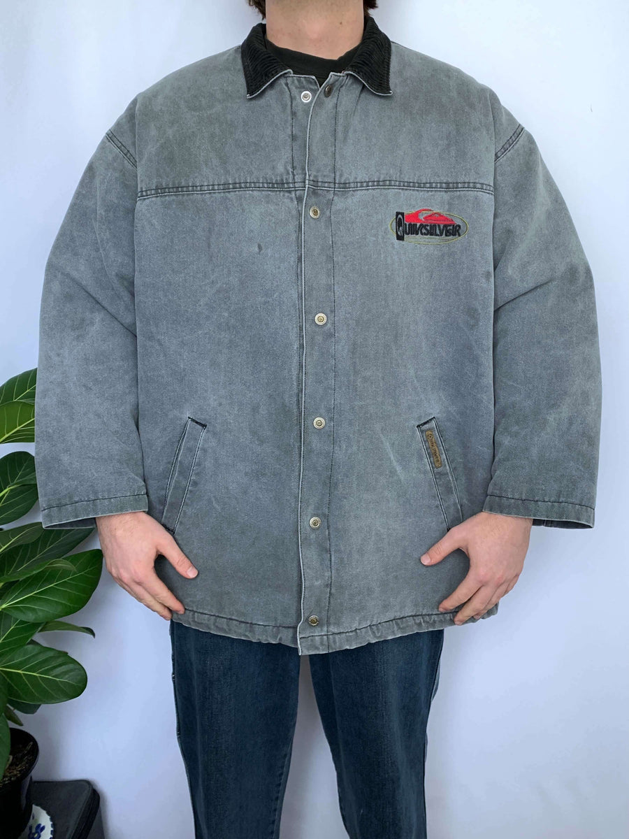 90S QUIKSILVER SHERPA LINED JACKET W CORD COLLAR - L