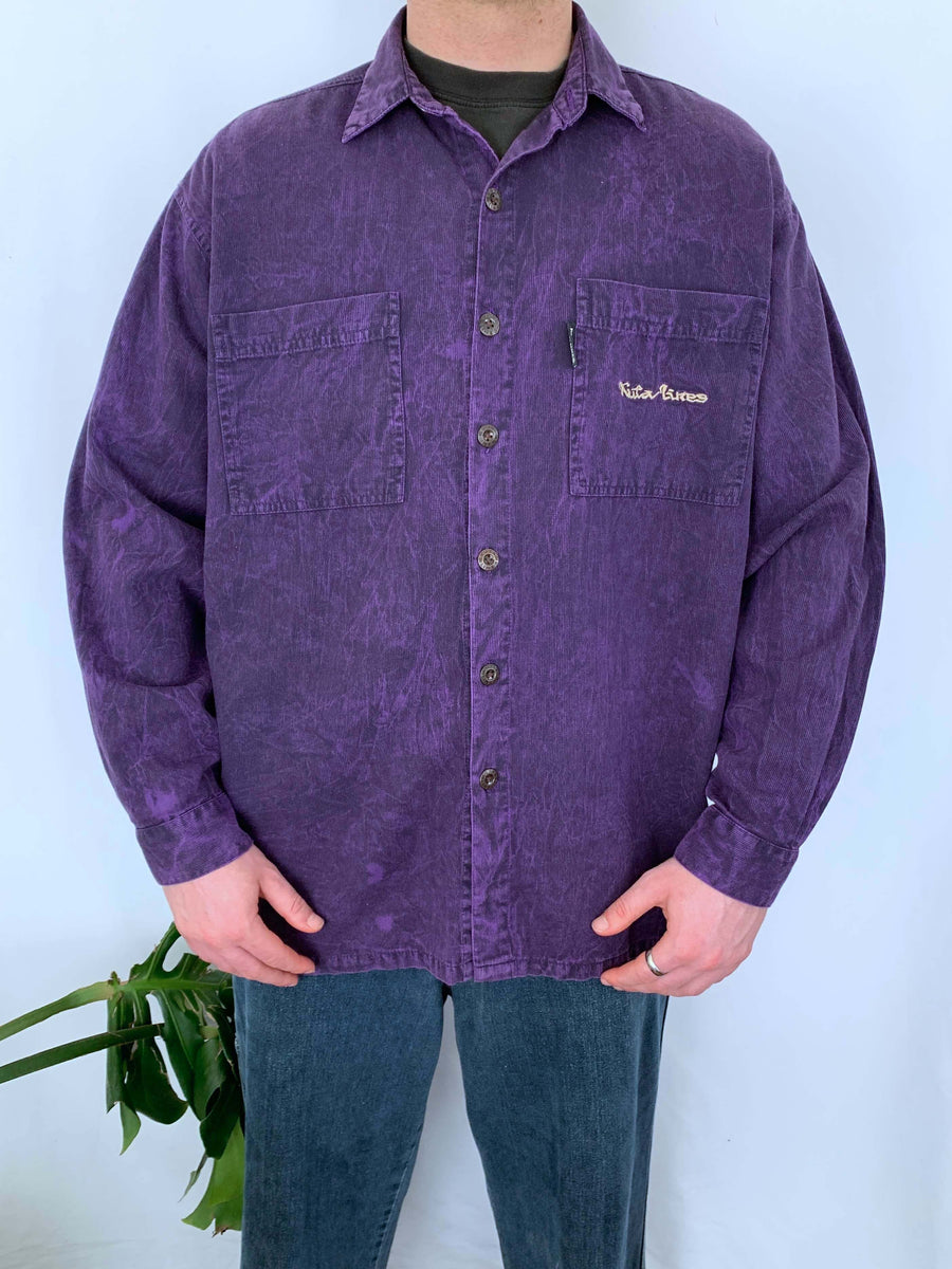 PURPLE 90S KUTA LINES EMBROIDERED SHIRT - L