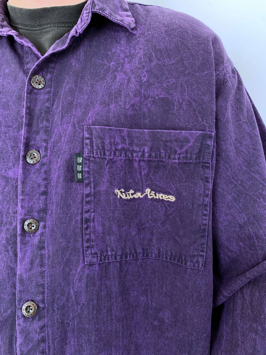 PURPLE 90S KUTA LINES EMBROIDERED SHIRT - L