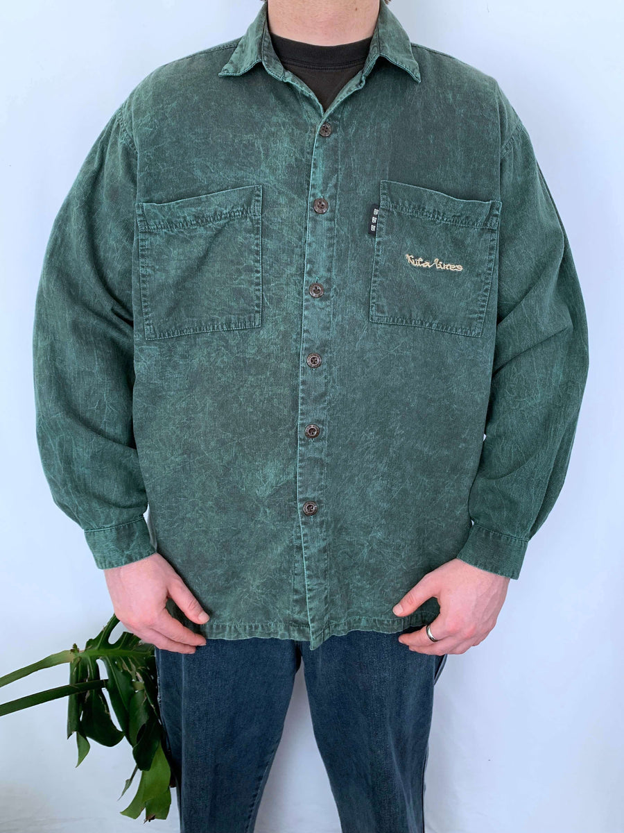 GREEN 90S KUTA LINES EMBROIDERED SHIRT - L