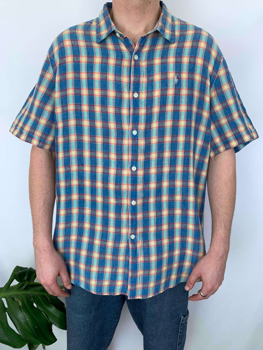 VINTAGE RALPH LAUREN CHECK BUTTON UP - L