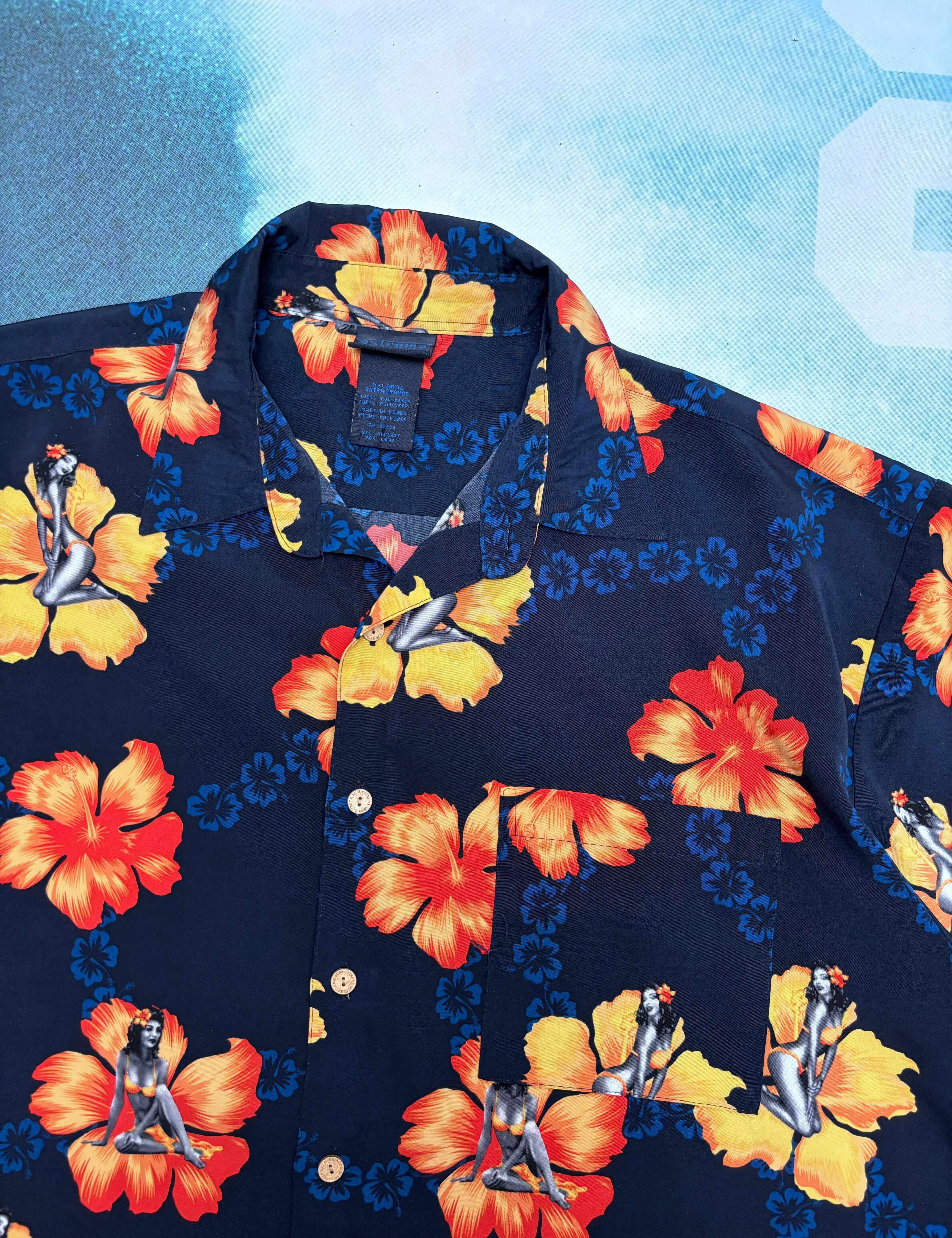 VINTAGE BIKINI GIRLS HIBISCUS BUTTON UP - XL