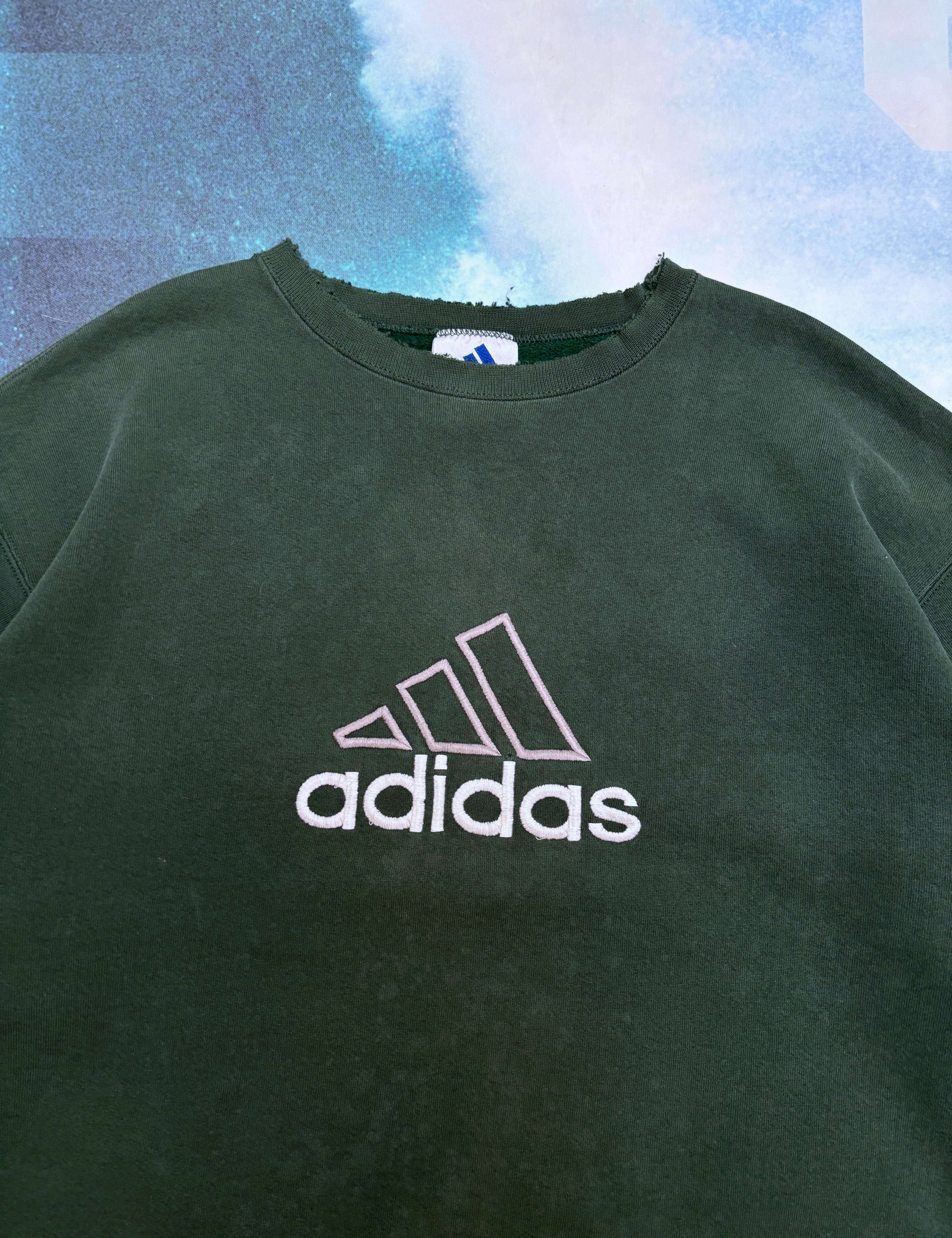 THICK VINTAGE ADIDAS EMBROIDERED LOGO CREWNECK - L