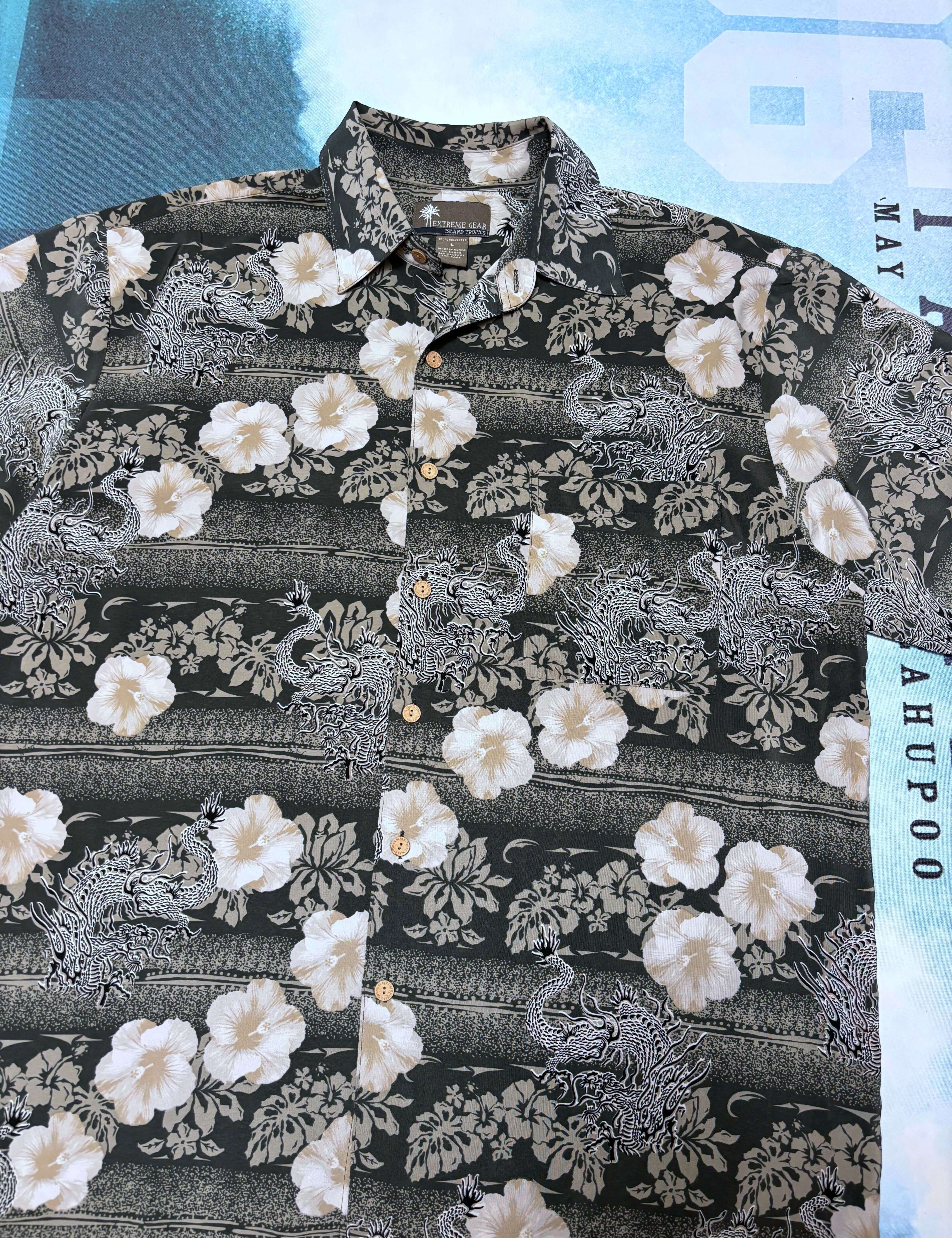 VINTAGE DRAGON HAWAIIAN BUTTON UP - XL